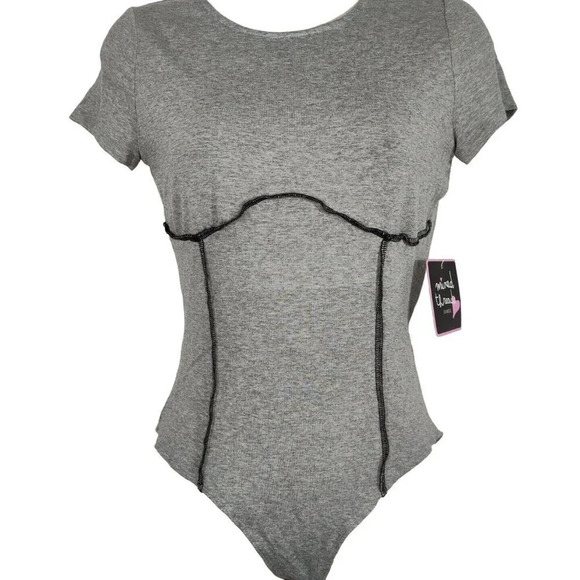Mixed Threads Bodysuit Women Size M Heather Gray Short Sleeve NEW - Picture 2 of 6